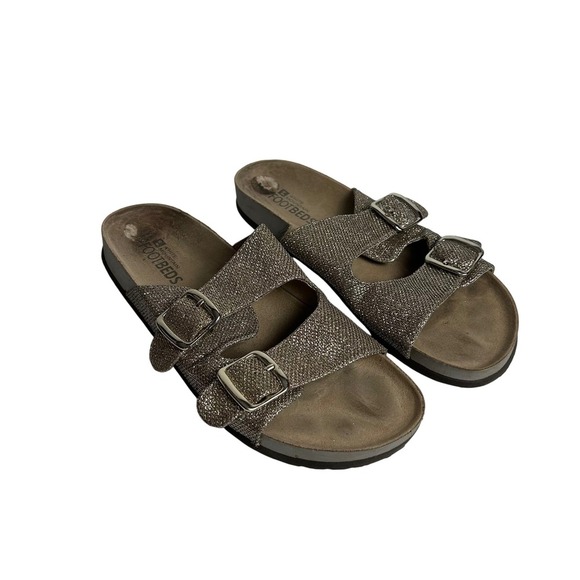 white mountain Shoes - White‎ Mountain Footbeds Sparkly Glitter Double Buckle Slide Sandals size 10